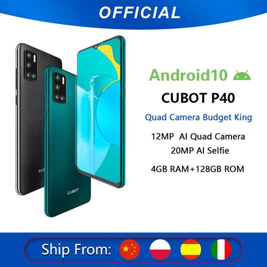 Cubot P40 Rear Quad Camera 20MP Selfie Smartphone NFC 4GB+128GB 6.2 Inch 4200mAh