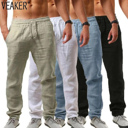 2020 New Men's Cotton Linen Pants Male Summer Breathable Solid Color