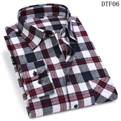 Men's Long Sleeve Flannel Plaid Shirt 100% Cotton Spring Festival Autumn Soft Comfortable Men Social