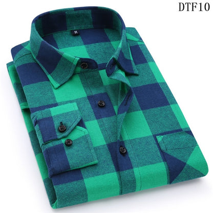 Men's Long Sleeve Flannel Plaid Shirt 100% Cotton Spring Festival Autumn Soft Comfortable Men Social