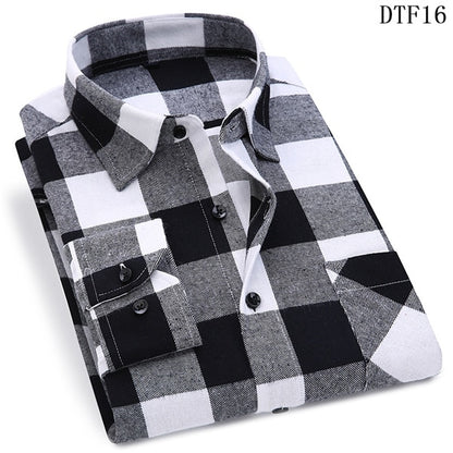 Men's Long Sleeve Flannel Plaid Shirt 100% Cotton Spring Festival Autumn Soft Comfortable Men Social