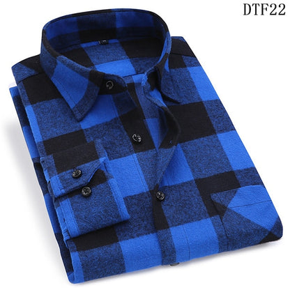 Men's Long Sleeve Flannel Plaid Shirt 100% Cotton Spring Festival Autumn Soft Comfortable Men Social