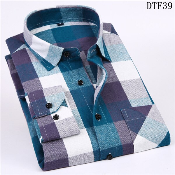 Men's Long Sleeve Flannel Plaid Shirt 100% Cotton Spring Festival Autumn Soft Comfortable Men Social