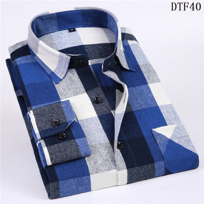 Men's Long Sleeve Flannel Plaid Shirt 100% Cotton Spring Festival Autumn Soft Comfortable Men Social