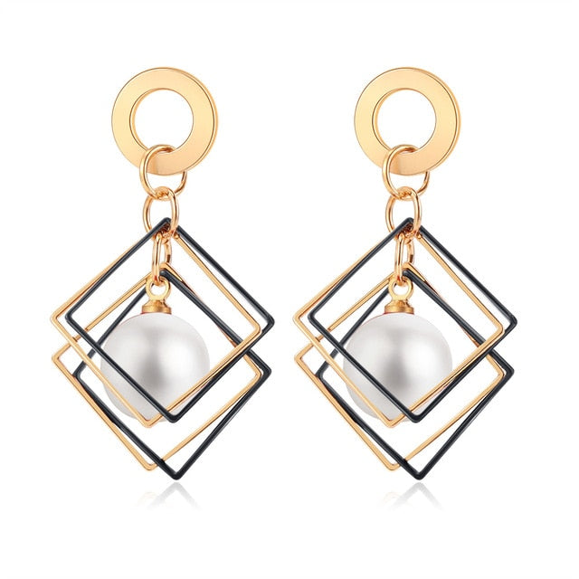 POXAM New Korean Statement Round Earrings For Women Geometric Gold