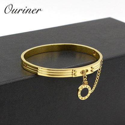 Fine Jewelry Black Round Tag Chain Bangles Roman Numerals Bracelet For Women
