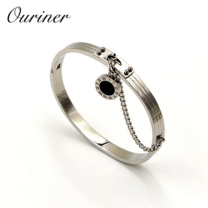 Fine Jewelry Black Round Tag Chain Bangles Roman Numerals Bracelet For Women