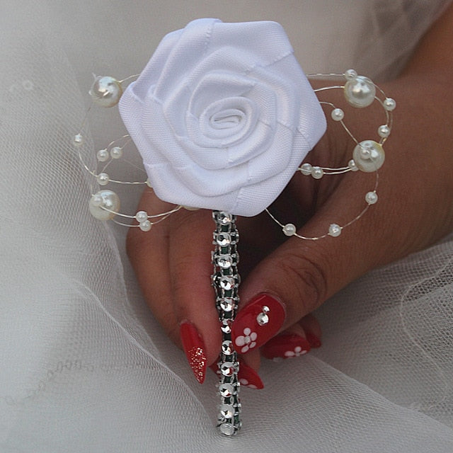 European Wedding Flowers Groom Groomsmen Boutonniere Wedding Prom Men Suit Lapel Pin Silk Ribbon Ceremony Flower Brooch X8715