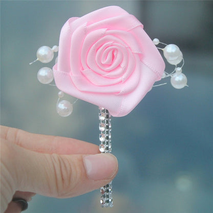 European Wedding Flowers Groom Groomsmen Boutonniere Wedding Prom Men Suit Lapel Pin Silk Ribbon Ceremony Flower Brooch X8715