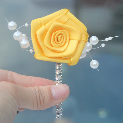 European Wedding Flowers Groom Groomsmen Boutonniere Wedding Prom Men Suit Lapel Pin Silk Ribbon Ceremony Flower Brooch X8715