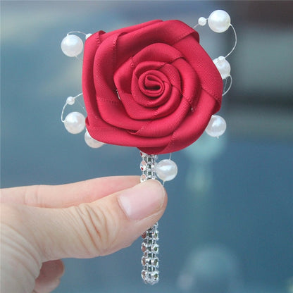 European Wedding Flowers Groom Groomsmen Boutonniere Wedding Prom Men Suit Lapel Pin Silk Ribbon Ceremony Flower Brooch X8715