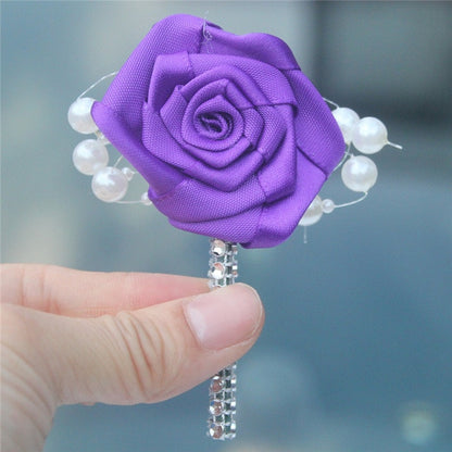European Wedding Flowers Groom Groomsmen Boutonniere Wedding Prom Men Suit Lapel Pin Silk Ribbon Ceremony Flower Brooch X8715