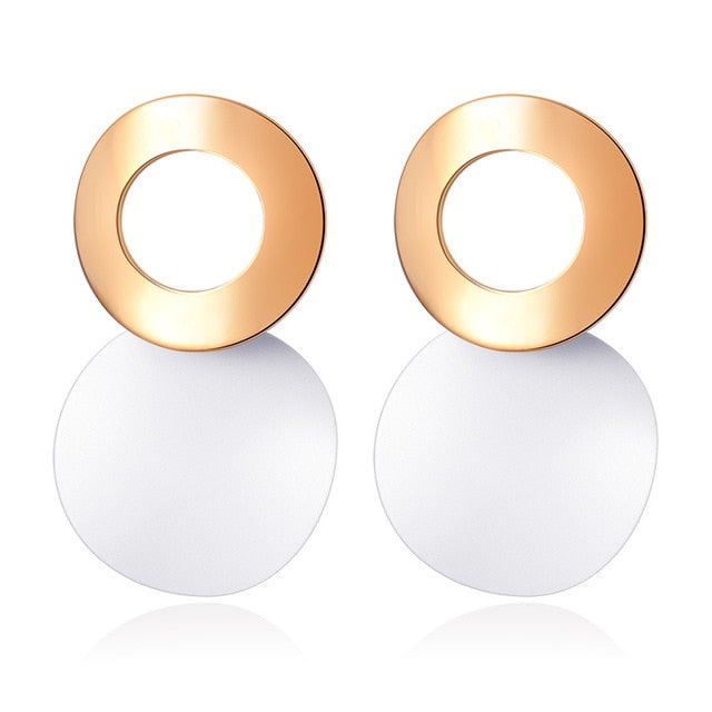 POXAM New Korean Statement Round Earrings For Women Geometric Gold