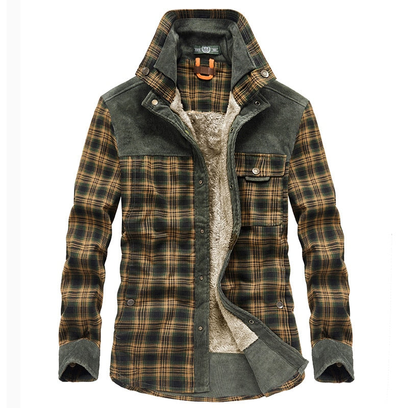 Winter Jacket Men Thicken Warm Fleece Jackets Coats Pure Cotton Plaid Jacket