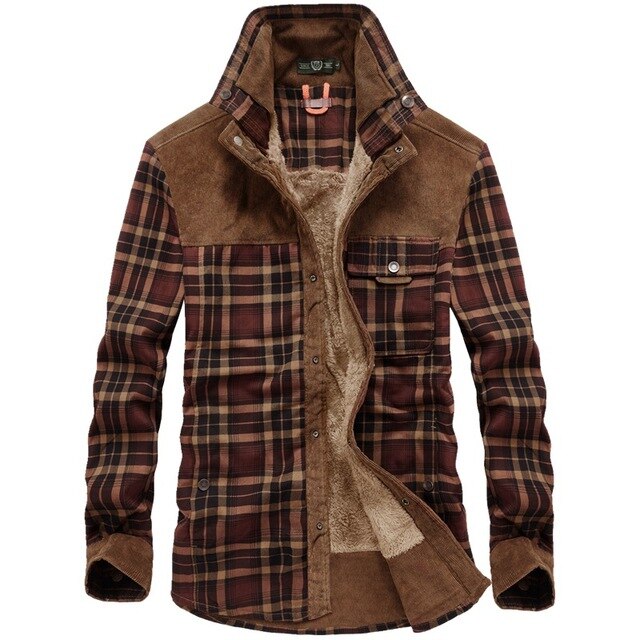 Winter Jacket Men Thicken Warm Fleece Jackets Coats Pure Cotton Plaid Jacket