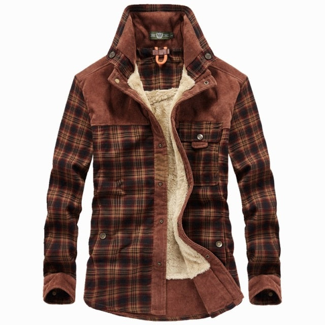 Winter Jacket Men Thicken Warm Fleece Jackets Coats Pure Cotton Plaid Jacket