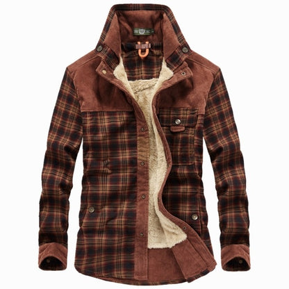 Winter Jacket Men Thicken Warm Fleece Jackets Coats Pure Cotton Plaid Jacket