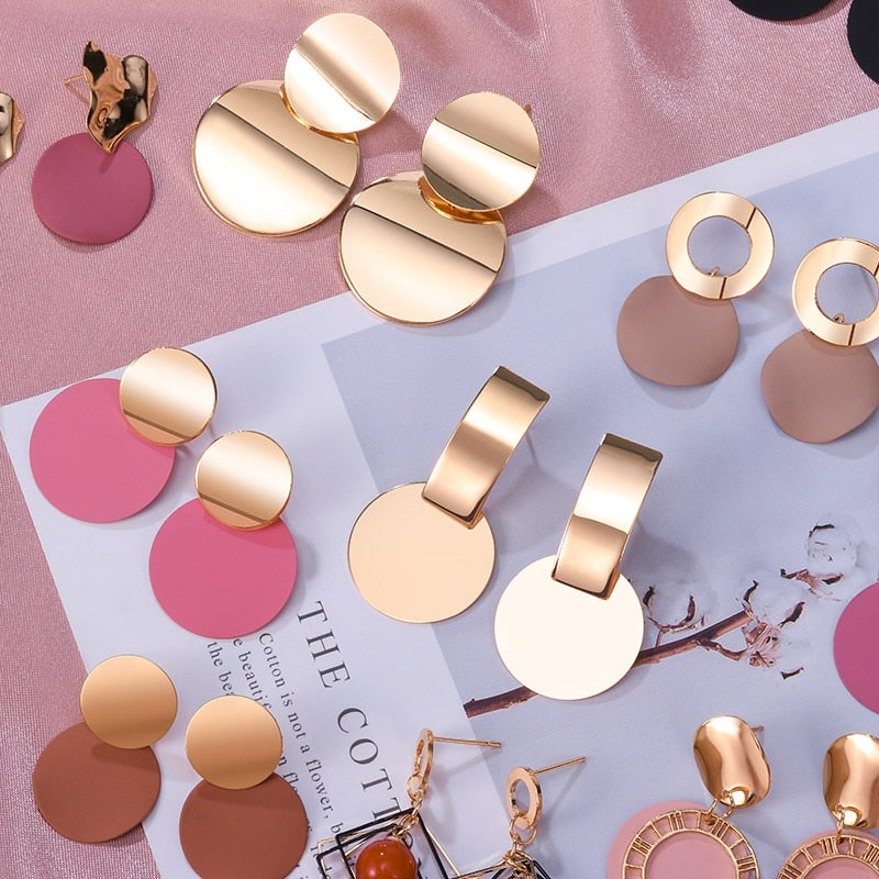 POXAM New Korean Statement Round Earrings For Women Geometric Gold