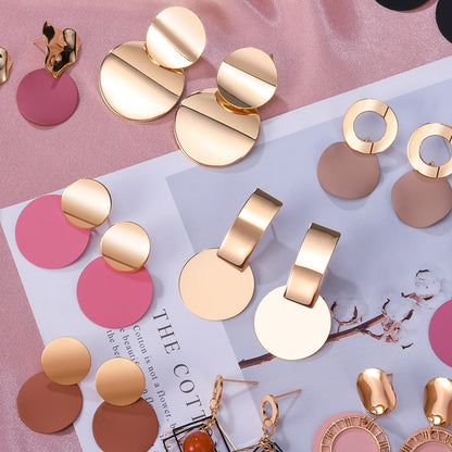 POXAM New Korean Statement Round Earrings For Women Geometric Gold