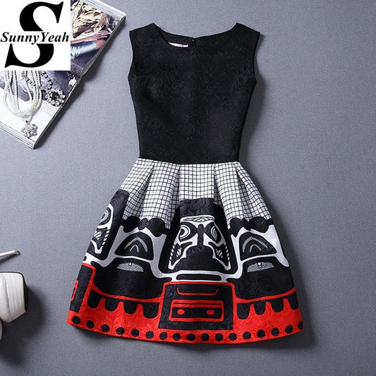 New Casual Women Summer Dress 2017 Black Sleeveless Print Party Dresses Ladies Vintage Style sundress female vestidos de festa