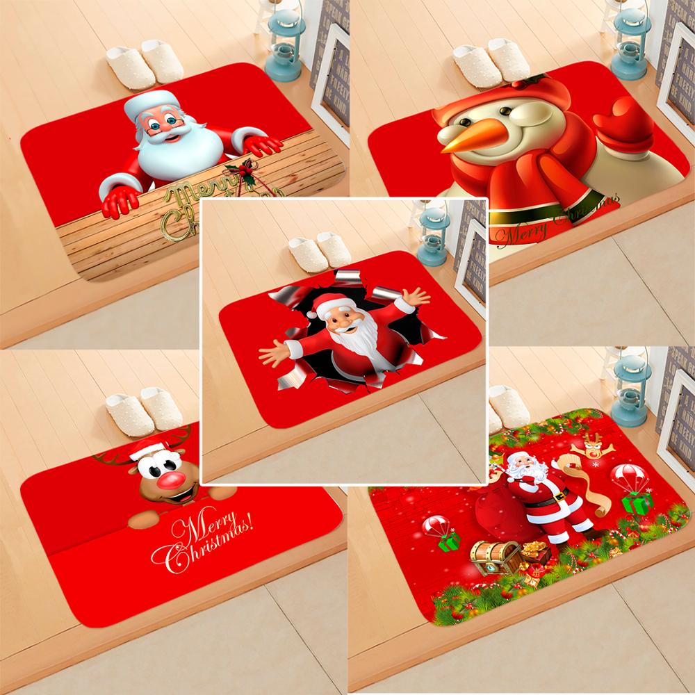 C90D Merry Christmas Door Mat Santa Claus Reindeer Pattern Bathroom Water