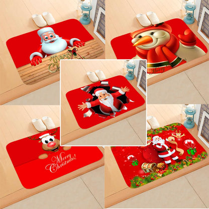C90D Merry Christmas Door Mat Santa Claus Reindeer Pattern Bathroom Water