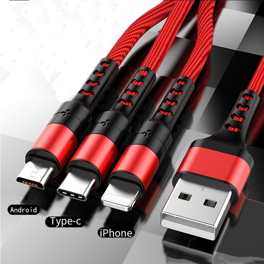 3in1 Data USB Cable for iPhone Fast Charger Charging Cable For Android