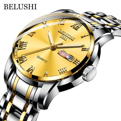 BELUSHI Top Brand Watch Men Stainless Steel Business Date Clock Waterproof