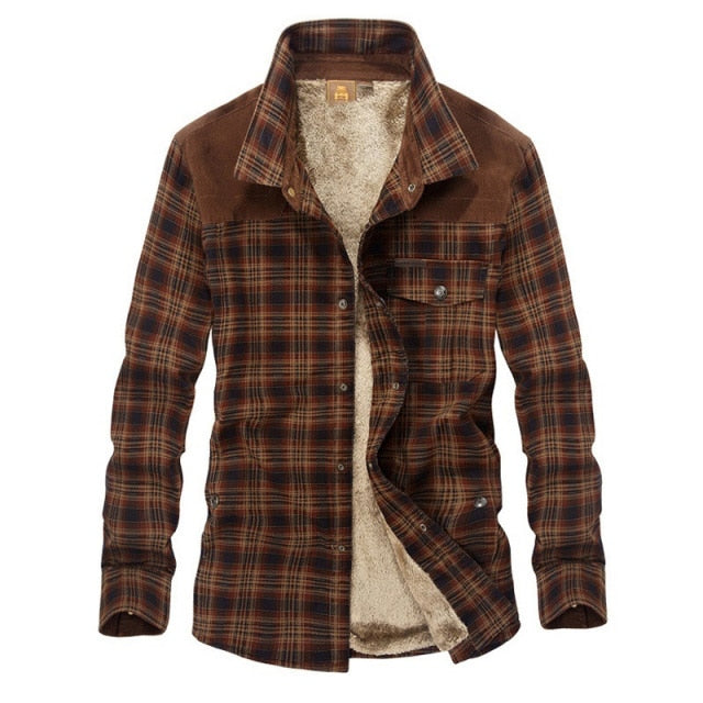 Winter Jacket Men Thicken Warm Fleece Jackets Coats Pure Cotton Plaid Jacket