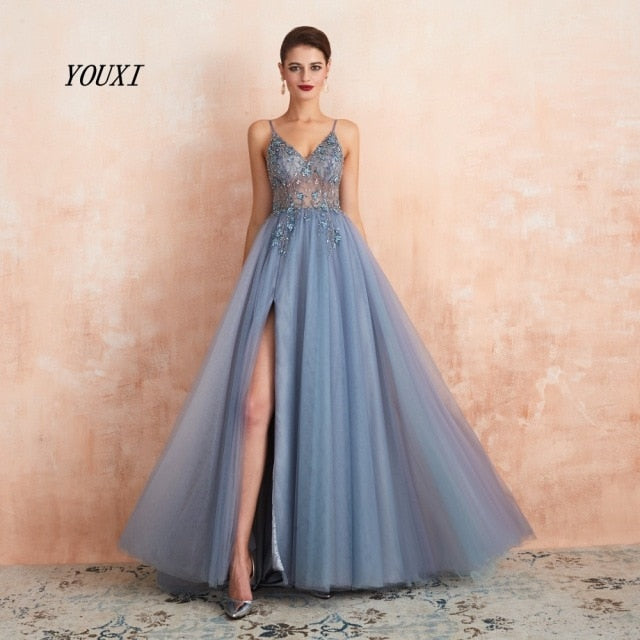 Sexy Spaghetti Straps Evening Dresses 2020 New Arrival V-Neck R
