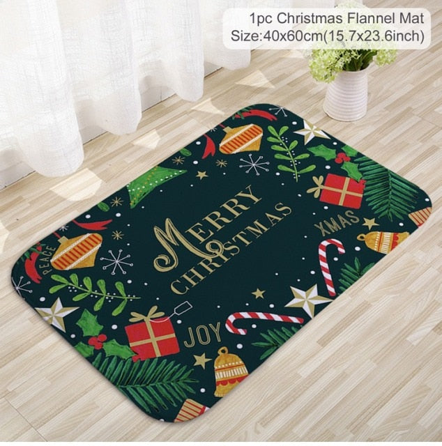 C90D Merry Christmas Door Mat Santa Claus Reindeer Pattern Bathroom Water