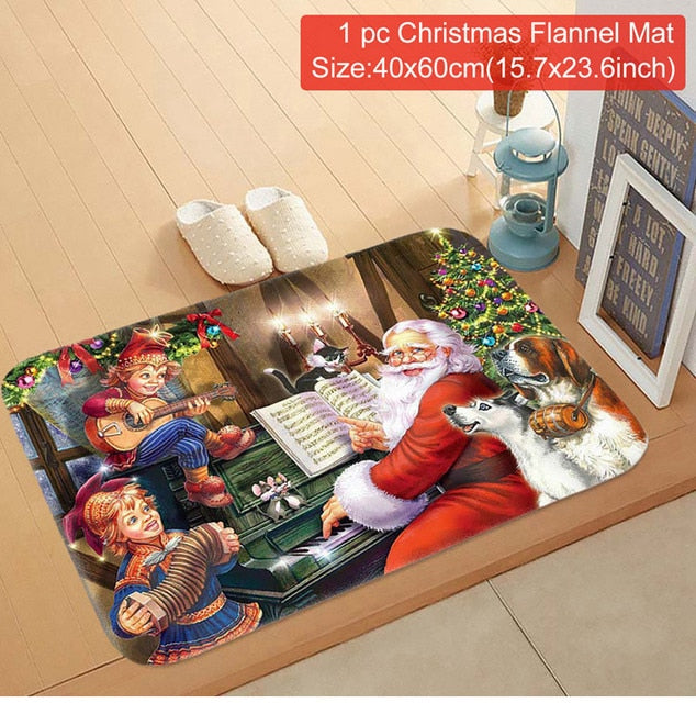 C90D Merry Christmas Door Mat Santa Claus Reindeer Pattern Bathroom Water