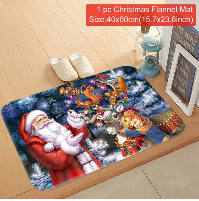 C90D Merry Christmas Door Mat Santa Claus Reindeer Pattern Bathroom Water