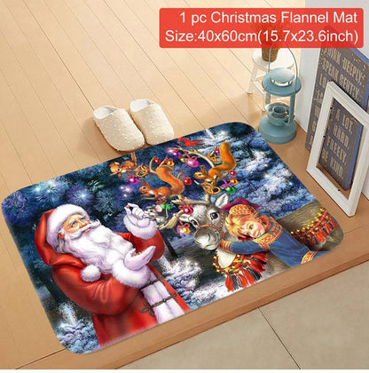 C90D Merry Christmas Door Mat Santa Claus Reindeer Pattern Bathroom Water