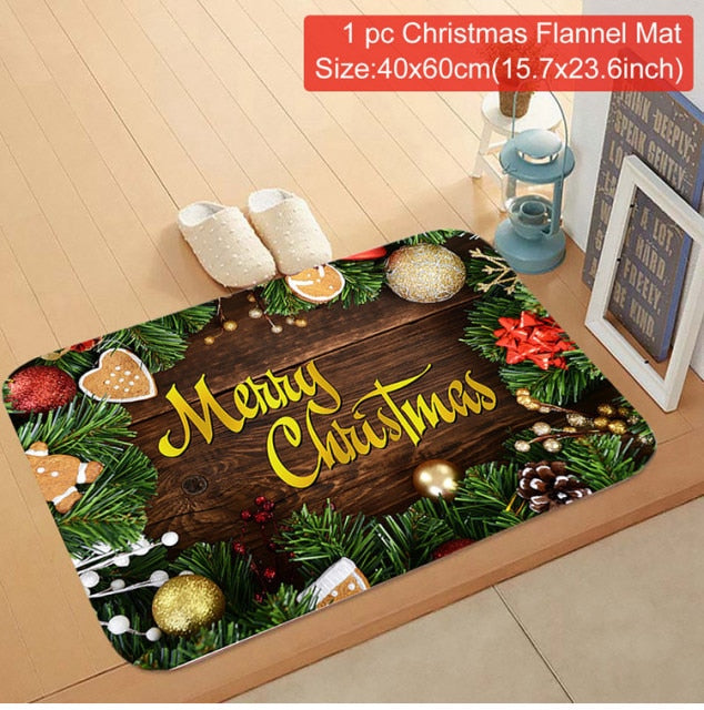 C90D Merry Christmas Door Mat Santa Claus Reindeer Pattern Bathroom Water