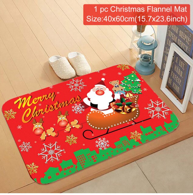 C90D Merry Christmas Door Mat Santa Claus Reindeer Pattern Bathroom Water