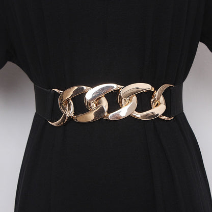 Punk Fashion Women Elastic Belts Designer Luxury Brand PU Thick Chain Waist