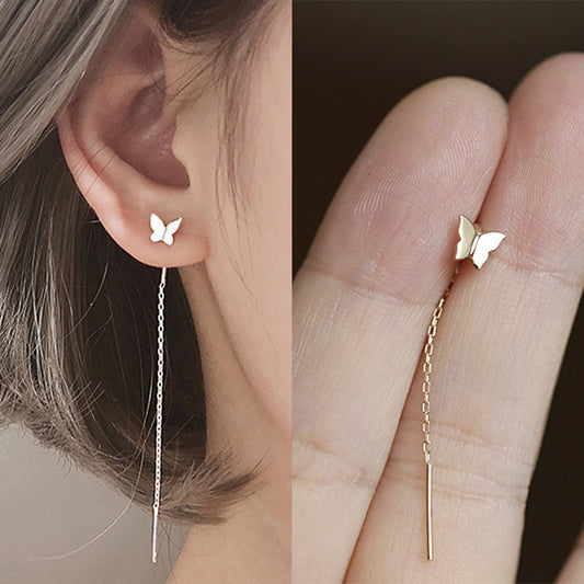 Long Tassel Butterfly Drop Earrings Silver Color