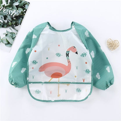 Baby Kids Toddler Long Sleeve Scarf Waterproof Art Smock Feeding Bib Apron Pocket