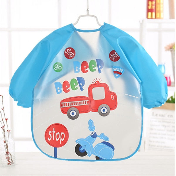 Baby Kids Toddler Long Sleeve Scarf Waterproof Art Smock Feeding Bib Apron Pocket