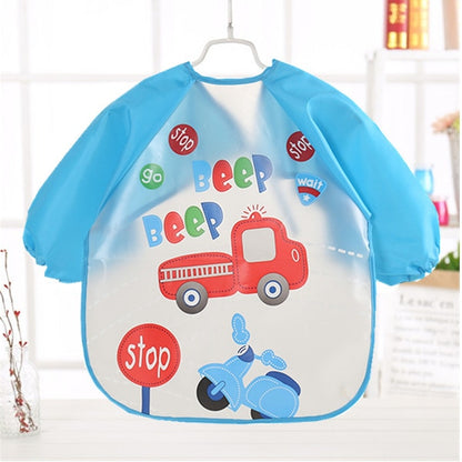 Baby Kids Toddler Long Sleeve Scarf Waterproof Art Smock Feeding Bib Apron Pocket
