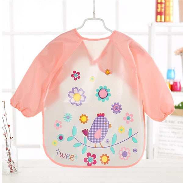 Baby Kids Toddler Long Sleeve Scarf Waterproof Art Smock Feeding Bib Apron Pocket