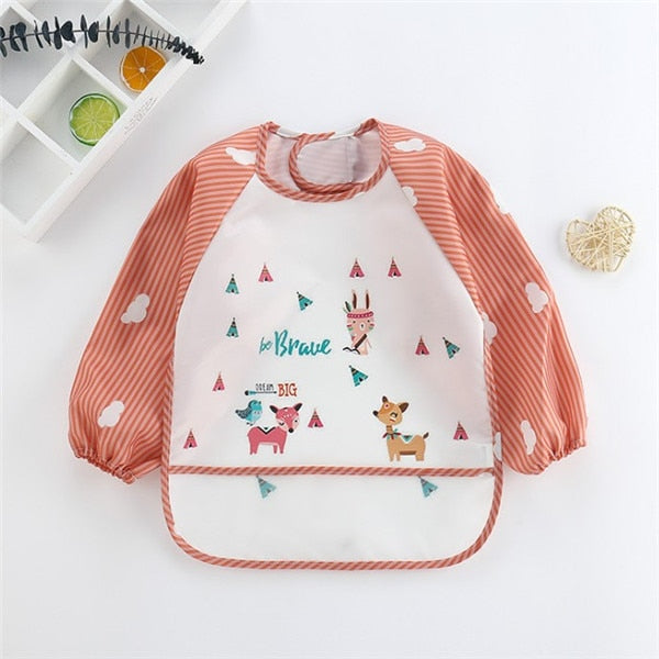 Baby Kids Toddler Long Sleeve Scarf Waterproof Art Smock Feeding Bib Apron Pocket