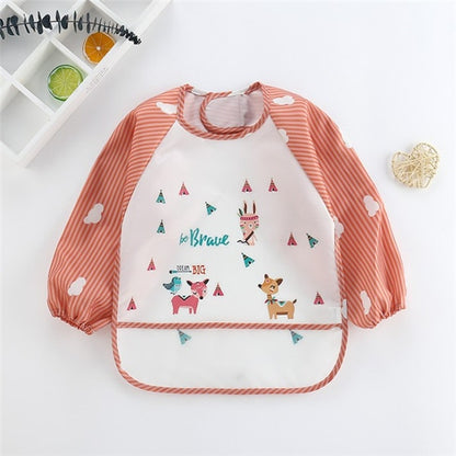 Baby Kids Toddler Long Sleeve Scarf Waterproof Art Smock Feeding Bib Apron Pocket