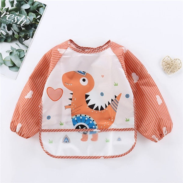 Baby Kids Toddler Long Sleeve Scarf Waterproof Art Smock Feeding Bib Apron Pocket
