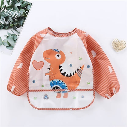 Baby Kids Toddler Long Sleeve Scarf Waterproof Art Smock Feeding Bib Apron Pocket