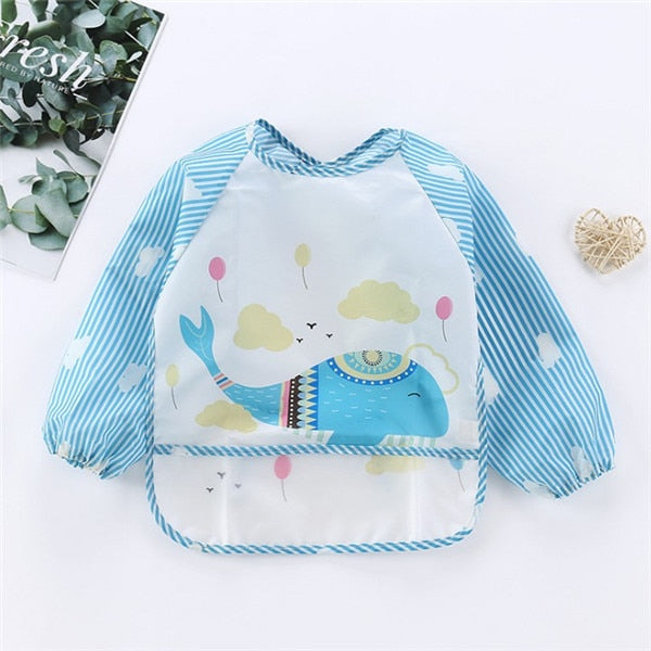 Baby Kids Toddler Long Sleeve Scarf Waterproof Art Smock Feeding Bib Apron Pocket
