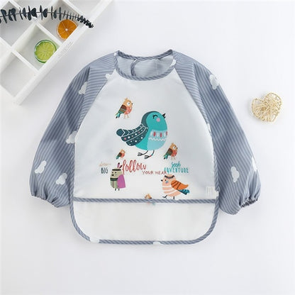 Baby Kids Toddler Long Sleeve Scarf Waterproof Art Smock Feeding Bib Apron Pocket