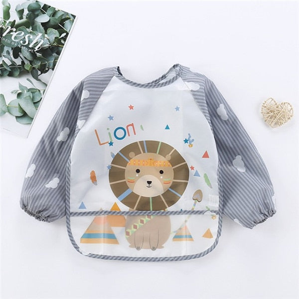 Baby Kids Toddler Long Sleeve Scarf Waterproof Art Smock Feeding Bib Apron Pocket