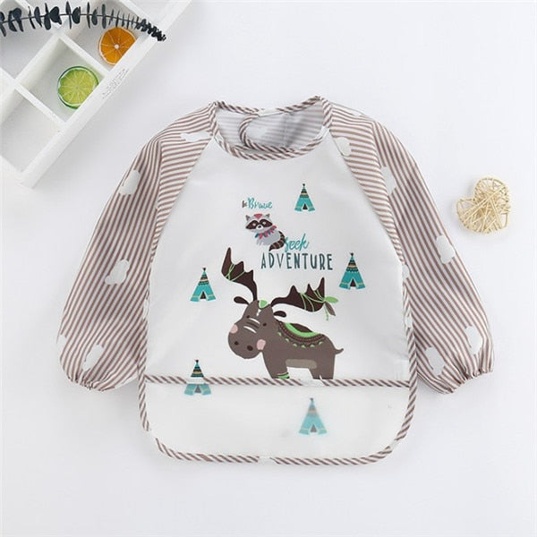 Baby Kids Toddler Long Sleeve Scarf Waterproof Art Smock Feeding Bib Apron Pocket